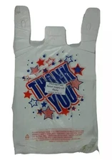 Plastic T-Shirt Bags Americana THANK YOU White Plastic 11.5" x 6" x 21"  