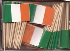 Box of 100 Ireland Toothpick Flags, 100 Small Mini Irish Flag Cupcake Picks