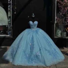 Princess Gliiter Blue Quinceanera Dresses Beading Lace Birthday Party Sweet 16