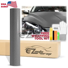 4D Carbon Fiber Gray Glossy Car Vinyl Wrap Sticker Decal Sheet Film Bubble Free