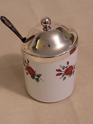 2 Condiment/Jelly Jars w/Rack/Holder Silver Plated Spoons England Red Roses - Picture 20 of 24