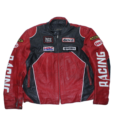 Mel Polo Leather Racing Jacket Mens Large Red Vintage Sports Zip