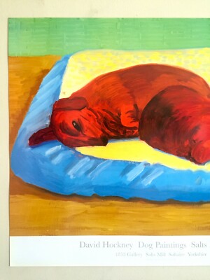 DAVID HOCKNEY RARE VTG 1995 LITHOGRAPH PRINT DOG PAINTINGS POP ART