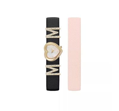 JESSICA CARLYLE LADIES GOLD-TONE HEART ''MOM'' WATCH WITH BLACK LEATHER STRAP NIB