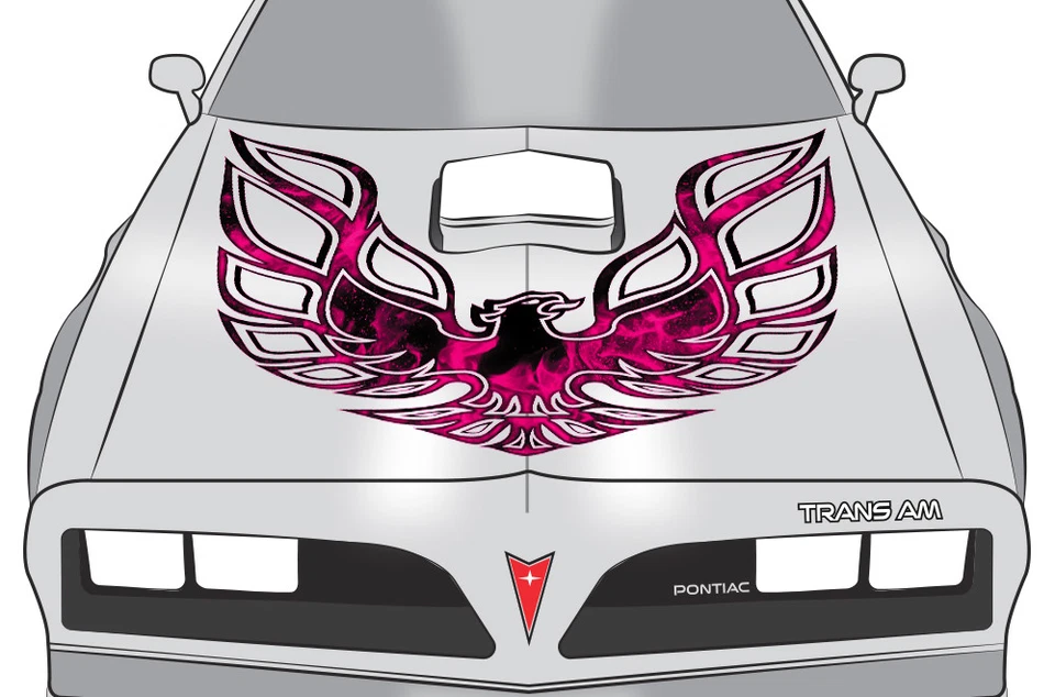 42" X 42" Firebird Hood Graphic Decal Sticker For Pontiac Trans Am PINK FLAMES — 第 2/4 张图片