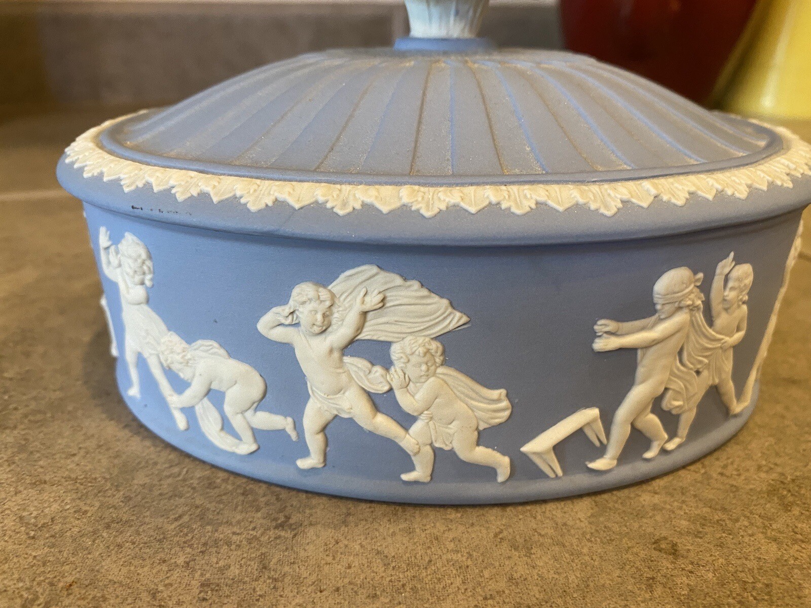 Wedgwood Box With Lid Cherubs “ Blind Man’s Bluff”  **Signed Jasperware Unique