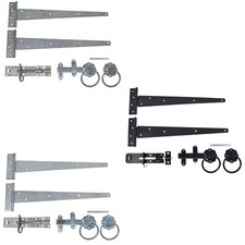 Gate Latch Kit, 2 x Tee hinges,  Brenton Padlock, Plain Ring Handle Gate Latch