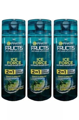 3 x Garnier Fructis Ice Force 2 in 1 Shampoo 300ml.