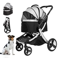 Betsocci Pet Stroller for Middle Dogs zipperless with cat Storage Basket