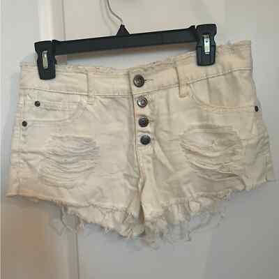 Hot Kiss Cotton Cream Cici Jeans Shorts Button Front  Sz 7 clueless Y2K Vintage