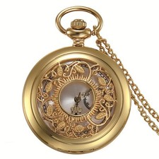 Luxury Gold Tone Men's Pocket Watch w 31.5" Chain Necklace Father's Day Gift