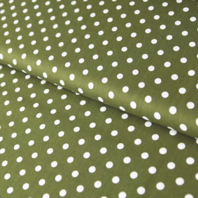 Baumwollstoff mit Punkten / Popeline '' 0,8 cm weiße Dots auf grün khaki