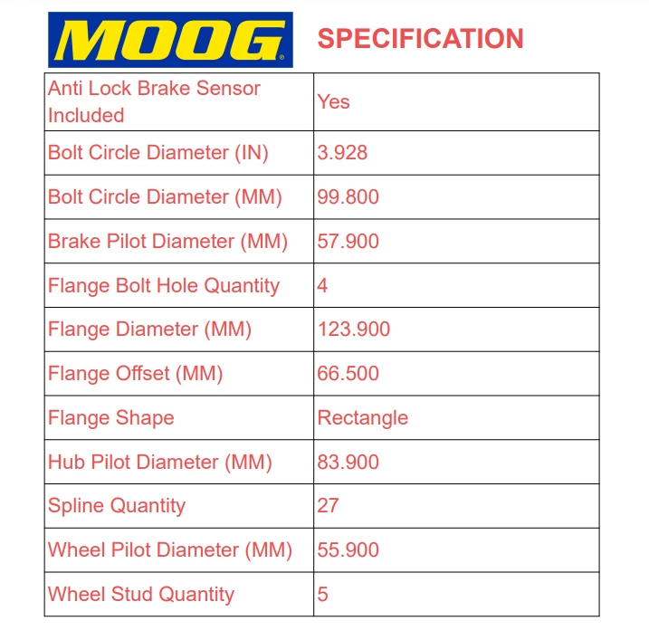 Juego de bujes de cojinetes de rueda trasera AWD MOOG para Subaru Crosstrek Impreza 12-19 Forester Foto 3 de 4