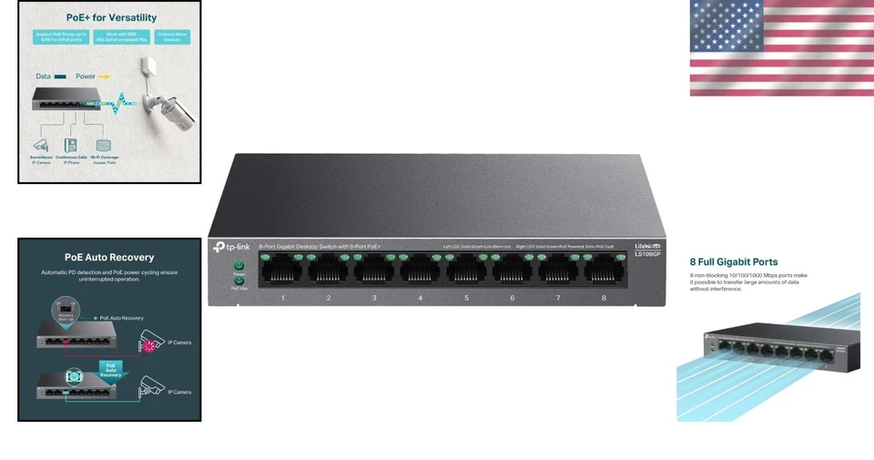 Durable Metal 8-Port Ethernet Switch with Silence & Long-Distance PoE Support - Image 2 of 4