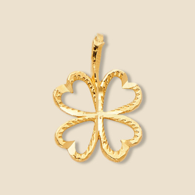 14K Gelbgold Herz Kleeblatt Anhänger - Glücksbringer - echtes massiv Gold
