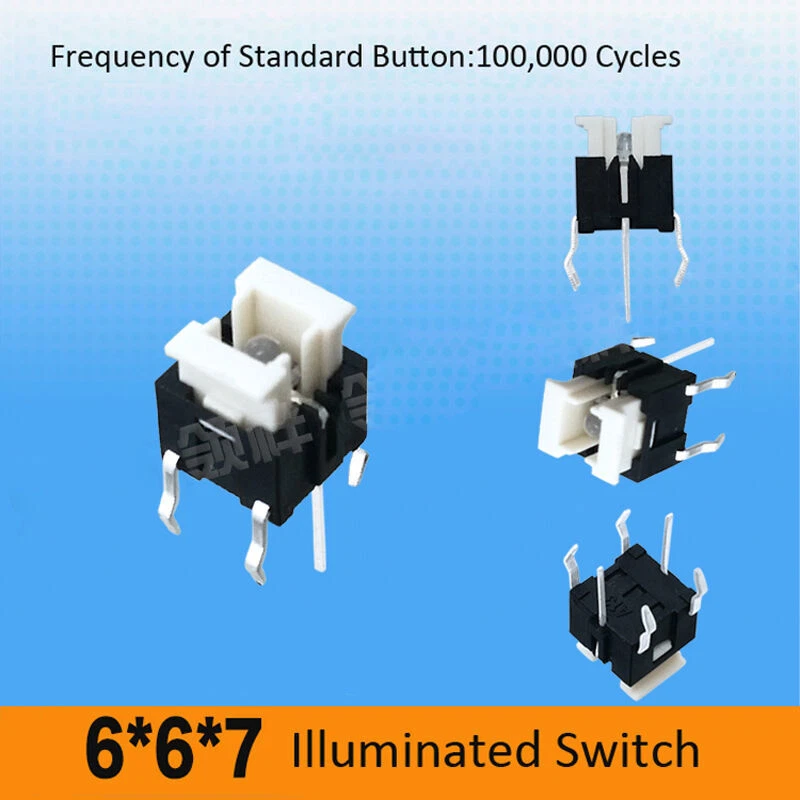 6 x 6 x 7mm LED Illuminated Switch Momentary Push Button Tactile SPST Micro PCB - Image 4 of 4