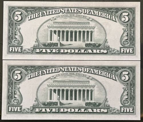 (3) Consecutive 1974 $5 FRN’S Federal Reserve Notes New York District Gem Unc - Picture 2 of 2