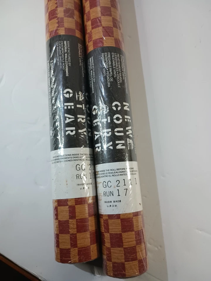 Papel Pintado De Colección Imperial "New Country Gear" Cuadros Granate Madera Tostada 2 Rollos 66 ft Foto 4 de 4