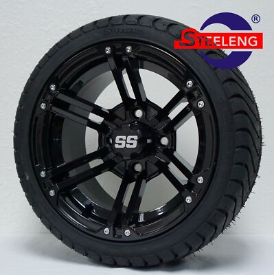 GOLF CART 12'' BLACK TERMINATOR WHEELS and 215/35-12 DOT LOW PROFILE TIRES (4)