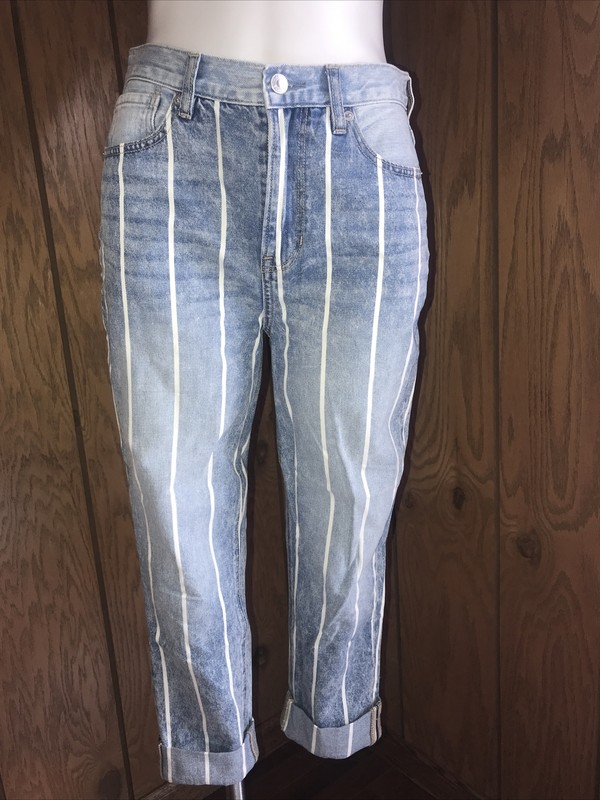 American Eagle Mom Jeans Womens High Rise Stripe Denim Jeans Sz 4 High Rise AEO