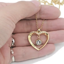heart necklace clear crystals stainless steel gold plated pendant  by controse