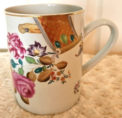 Mottahedeh Vista Alegre 36oz 6''H White Pink Roses Tea Mug Cup Portugal RARE
