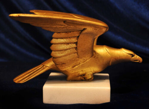 FRENCH DECO EAGLE BALLEST'E WINGED GOLD GILT SPELTER RELIEF SIGNED ITALY MARBLE - Photo 1 sur 9