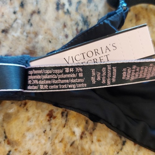 Victoria's Secret Uplift Semi Demi Bra Sz 32B Black Velvet Strap Polka-Dot NWT - Picture 13 of 24