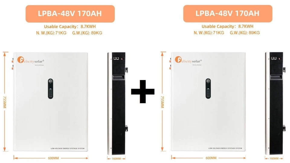 FELICITY SOLAR 2x 8,7 kWh 48V Speicher PV Solar LiFePO4 Lithium Stromspeicher Akku für Deye