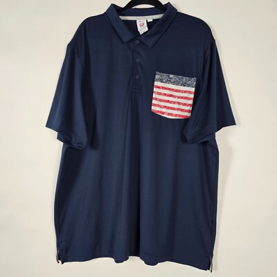 Puma Volition Flag USA America Mens 2XL Short Sleeve Blue Polo Shirt