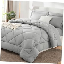 Size Comforter Set - 7 Pieces Bed in a Bag Luxury Soft Bed Set King Light Grey