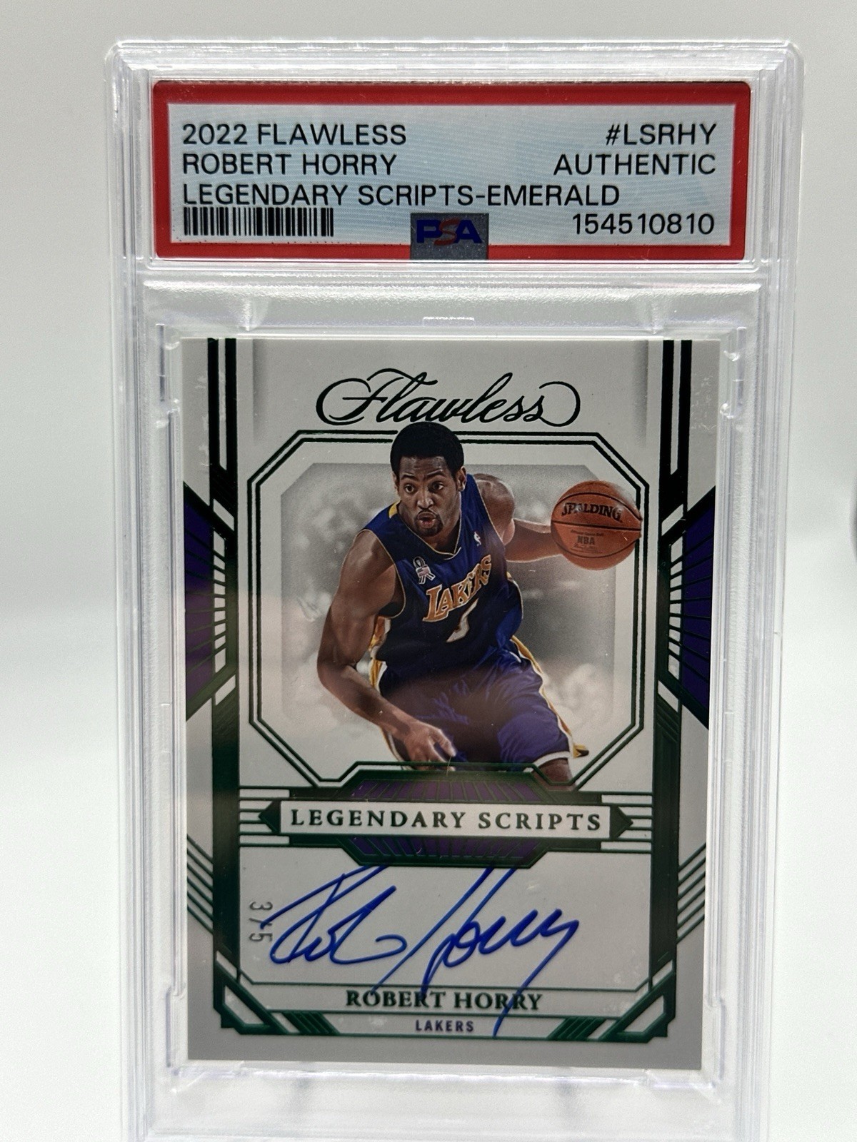 2022 Panini Flawless Robert Horry Lakers Legendary Scripts Auto Emerald /5 PSA