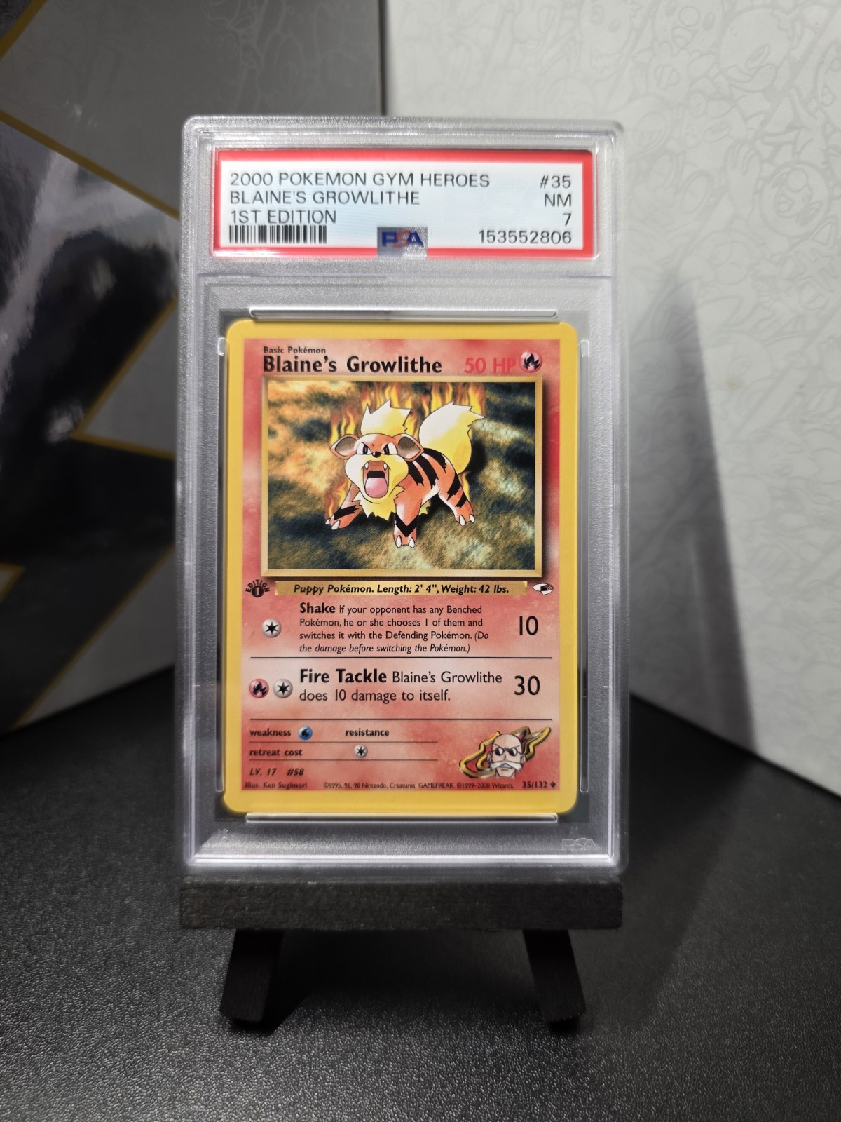 2000 POKEMON GYM HEROES BLAINE'S GROWLITHE #35 1ST EDITION PSA 7