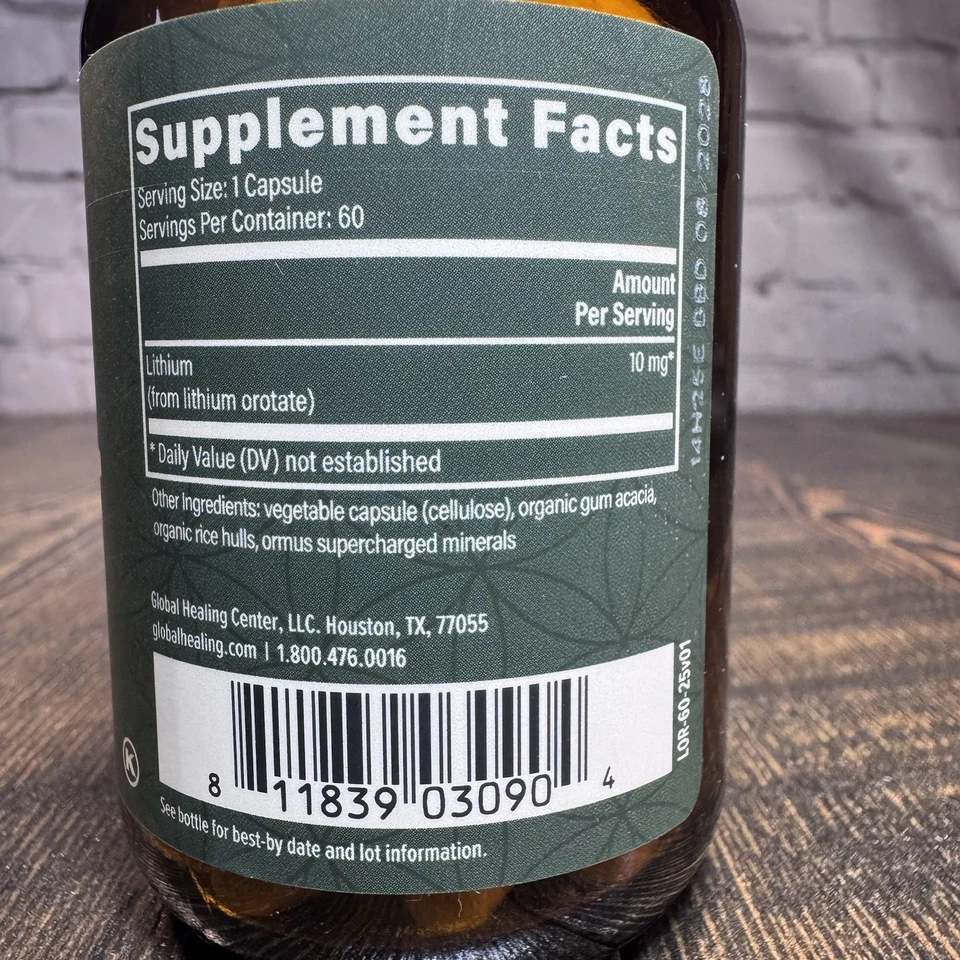 Global Healing Suplemento de Orotato de Litio 10mg - 60 Cápsulas Foto 3 de 4