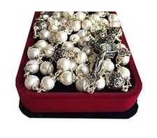 elegantmedical Wire Wraped Bali 925 Sterling Silver Pearl Beads Rosary Neckla...