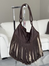 Designer Katherine Kwei Donna Tote Bag Hobo Bag in pelle marrone frange $$$