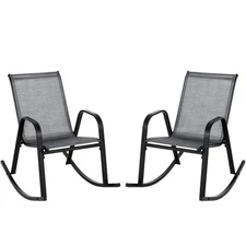 2pcs Patio Rocking Chair Heavy-Duty Metal Rocker Outdoor Anti-Slip Gray