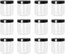 12 PCS 16 Oz Clear Round PET Plastic Storage Jars Black Screw Lids Containers