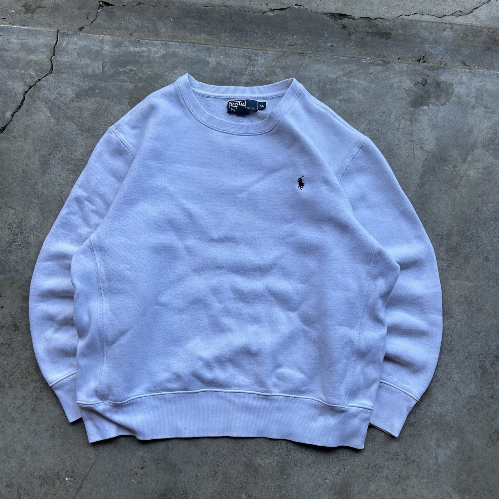 Felpa Polo Ralph Lauren Vintage XL Pony Bianco Panna Girocollo Essenziale Uomo