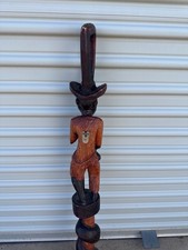 African Tribal Art Walking Stick Hand Carved Elder and Serpent 36  Wood