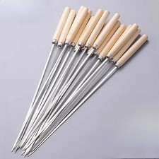 10pcs BBQ Kebab Skewers Wooden Handel Stainless Metal With Wooden Handle