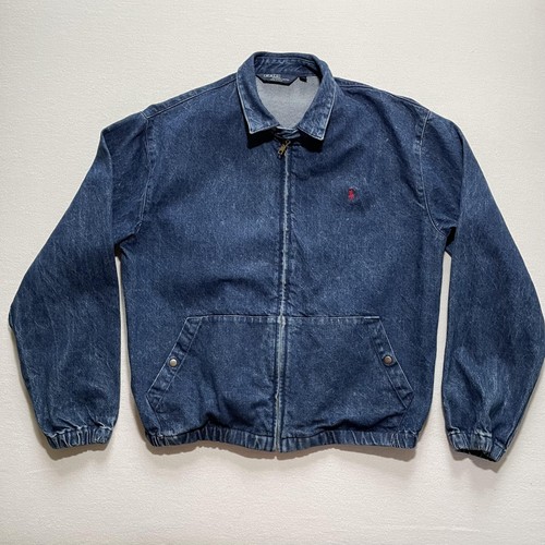 Vintage Polo Ralph Lauren Jacke Herren Medium Blau Denim Harrington Made USA 90s