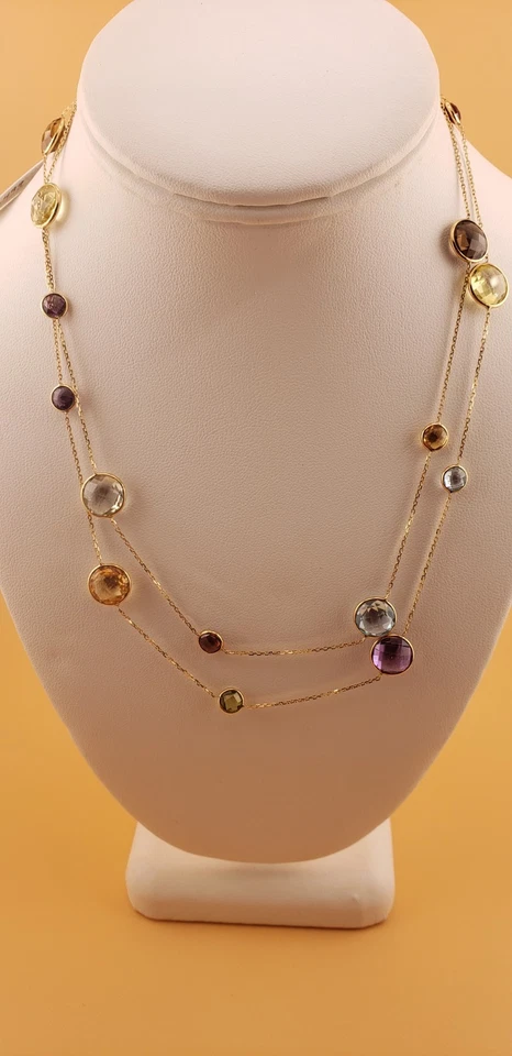 Collar Oro Amarillo 14k Con Genuino Collar Multicolor Briolet 10mm Redondo. Foto 2 de 4