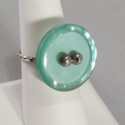Handcrafted Button Wrap Ring Women Sz 7 Green Wire Wrapped Boho Upcycled Vintage
