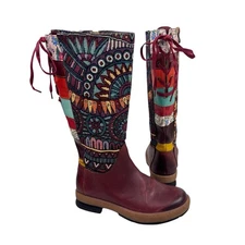 Socofy Boho Patchwork Leather Boots 38 Tapestry Western Lace Up