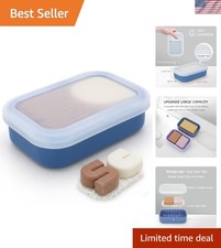 Large Silicone Travel Soap Holder with Draining Layer - Clear Blue Design