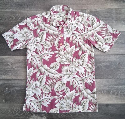 Roberta Oaks Slim-Fit Reverse Print Floral Hawaiian Shirt Dusty Red Size Small