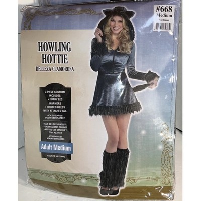 Howling Hottie She Wolf Halloween Costume Women Medium Silver Grey Velvet 3pc