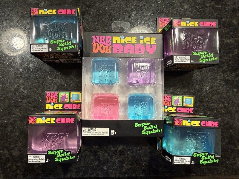 NEW Authentic NeeDoh Nice Cube Lot 2 Blue 2 Purple + Nice Ice Baby 4-Pack