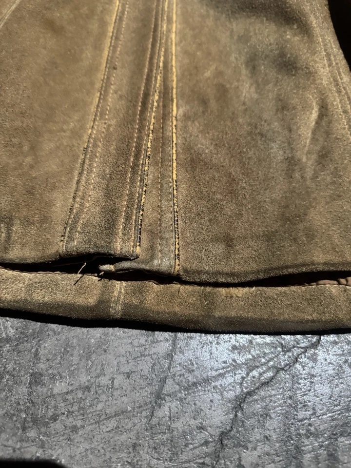 Vintage 1970d Suede Leather Trench Coat Belted Western Boho Womens 9/10 - Image 4 of 4